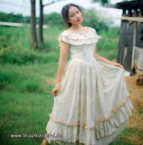 Baumwoll Vintage Kleid Für Den Standesamt Lang