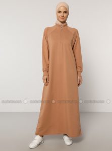 Beige  Nerzbraun  Rollkragen   Hijab Kleid
