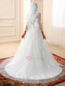 Bescheidenen Schiere Langarm Arabische Hochzeitskleid