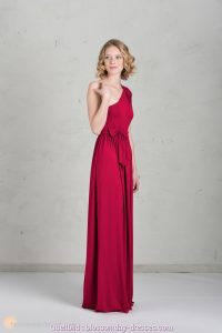 Besondere Rotes Kleid Lang Langes Brautjungfernkleid