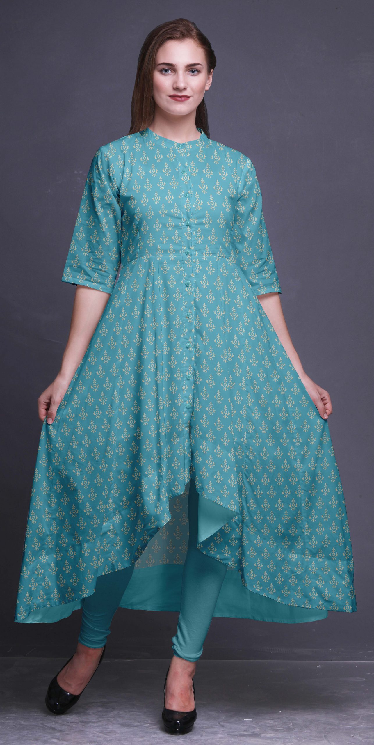 Bimba Anarkali Kleid Stehkragen Indische Kurtis Für Frauen