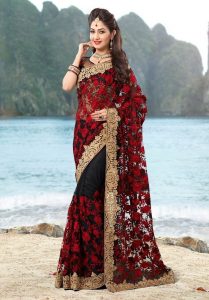 Black Designer Latest Indian Wedding Saree In Net  Black