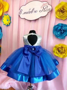 Blau Blume Mädchen Kleid Ersten Geburtstag Kleid Luxus