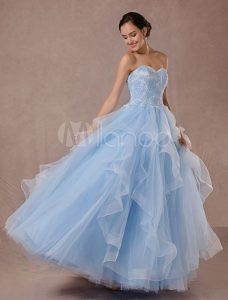 Blaue Hochzeitskleid Tüll Ball Kleid Spitze Applique