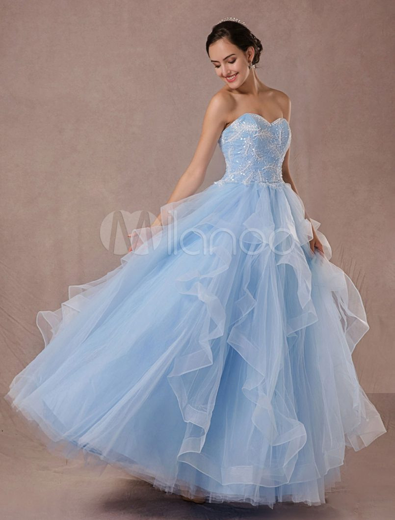 Blaue Hochzeitskleid Tüll Ball Kleid Spitze Applique