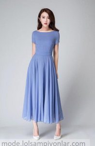 Brautjungfernkleid Chiffonkleid Blaues Kleid Frauen