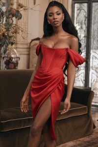 Clothing  Bodycon Dresses  'Loretta' Red Satin Off