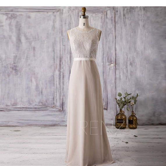 Cream/Beige Bridesmaid Dress Long Lace Wedding Dress
