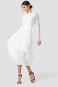Crochet Detail Pleated Dress White  Nakd  Weißes