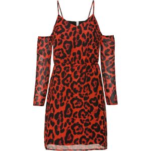 Damen Chiffonkleid Leopardenprint In Rot 999