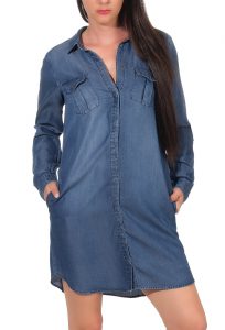 Damen Kleid Jeanskleid Hemdkleid Shirtkleid Minikleid