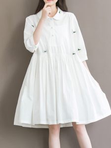 Damen Knielang Weiß Kleid Grundlegend Frühling Alinie