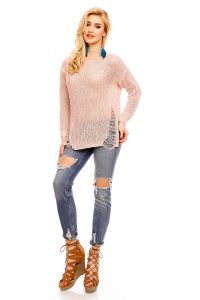 Damen Pullover Strick Loch Gestrickte Sweatshirt Sweater