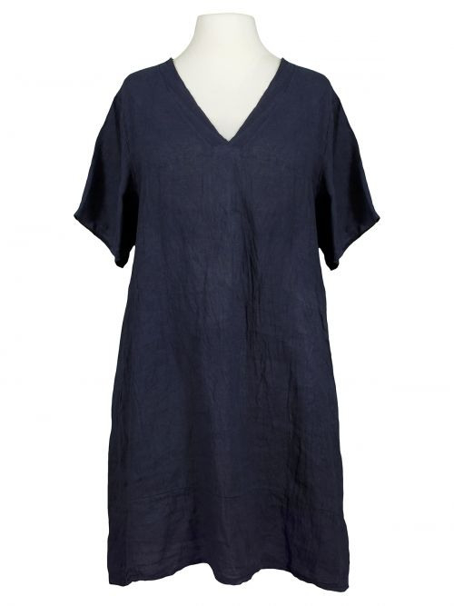 Damen Tunika Kleid Leinen Dunkelblau Von Made In Italy