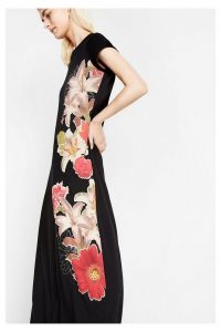 Desigual Damen Langes Kleid In Schwarz Mit Blumenmuster