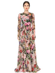 Dolce  Gabbana Embellished Roses Print Silk Voile Dress
