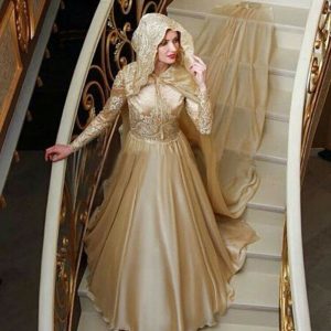 Dubai Champagne Muslimischen Hochzeit Kleider Langarm