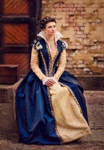 Dunkel Blau Taft Renaissance Kleid 16 Jahrhundert