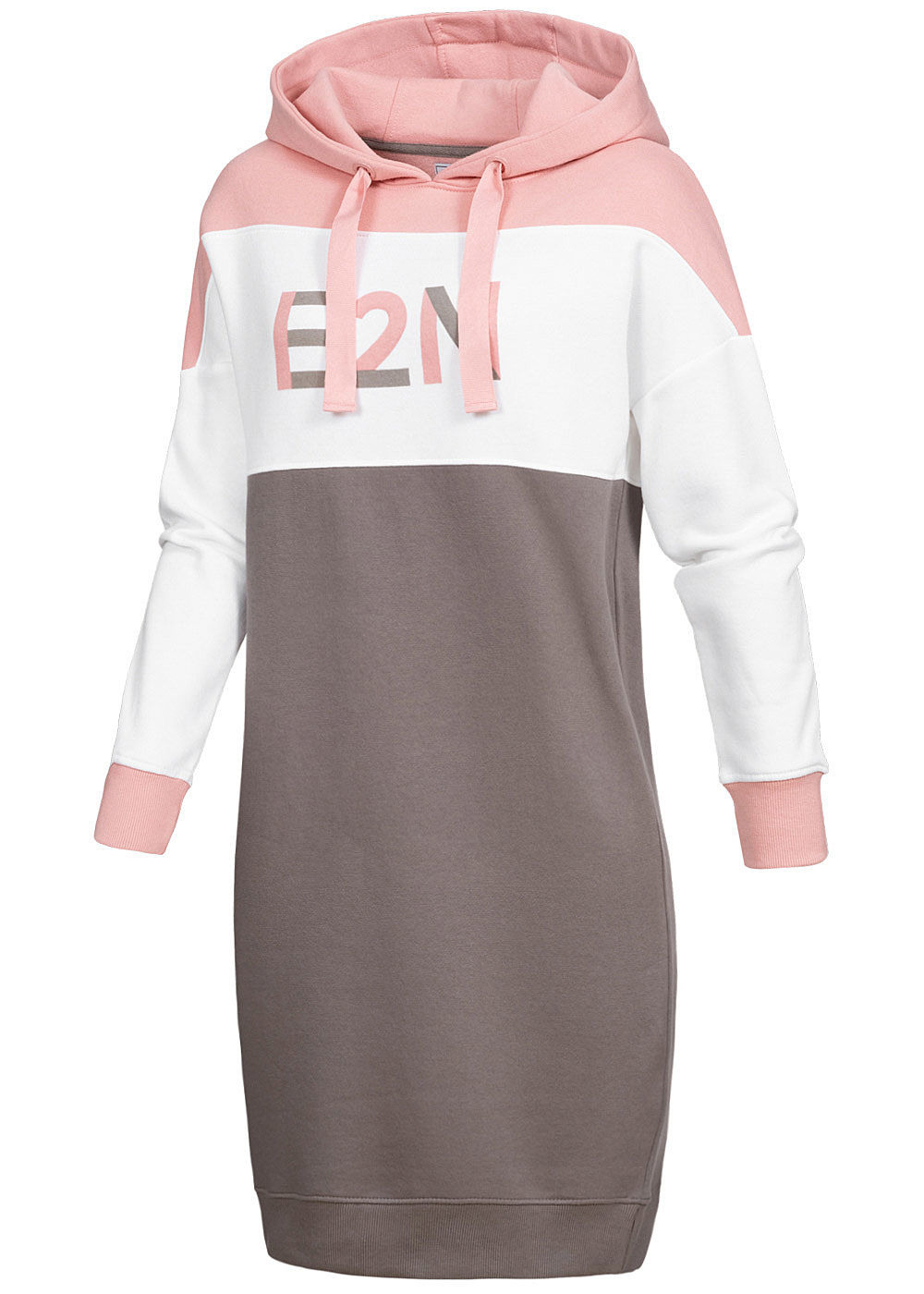 Eight2Nine Damen Colorblock Hoodie Kleid E2N Logo Print