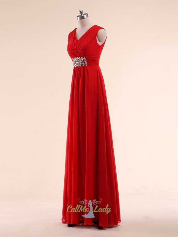 Einfache Gurte Rot Maxi Kleider Brautjungfernkleider