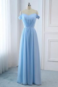 Einfache Hellblaue Chiffon Lange Eine Linie Abendkleid
