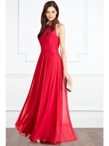 Elegante Geraffte Abendkleider Alinie Chiffon Lang Rot