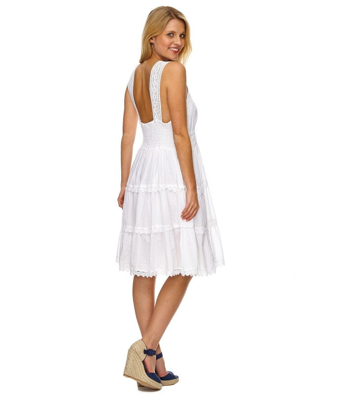 Elegantes Damen Kleid Sommerkleid Weiß Kleider Abend