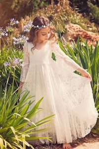 Erste Kommunion Kleid Blumenmädchenkleid White Lace Boho