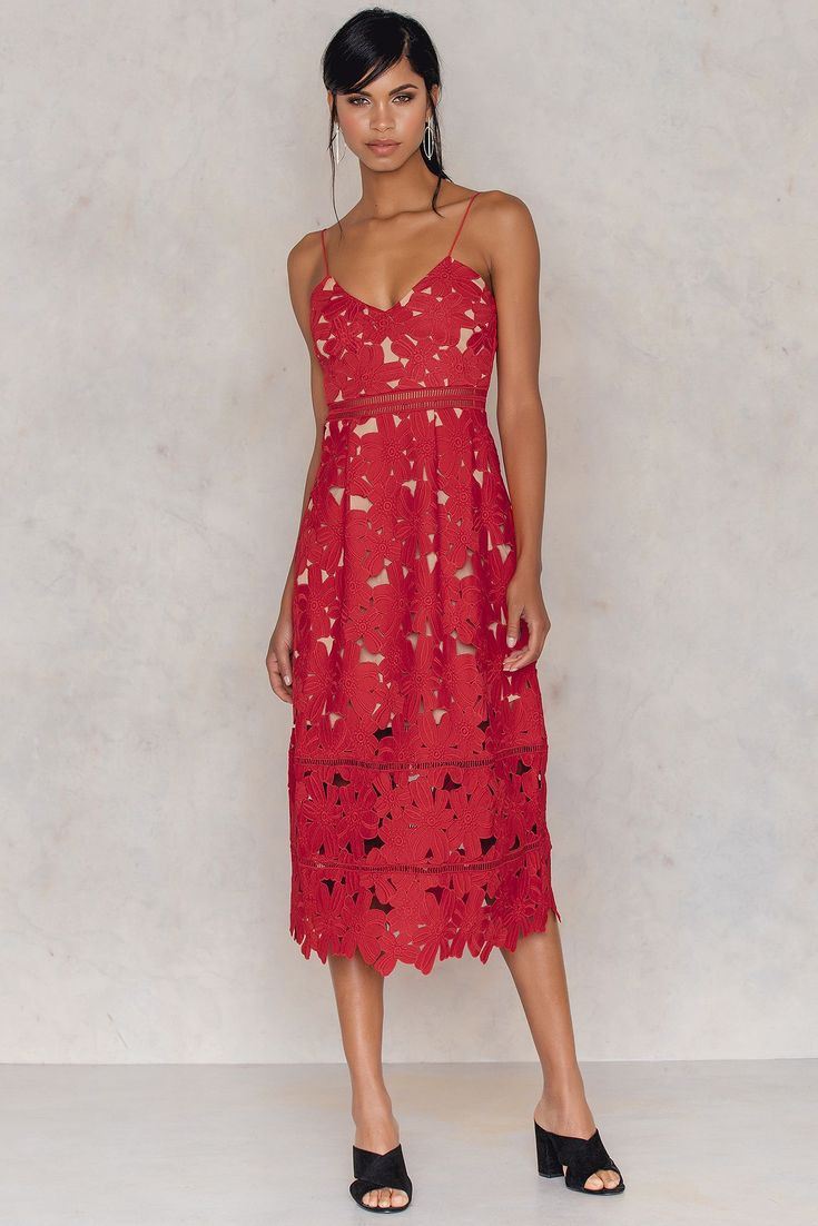 Floral Crochet Midi Kleid In 2020  Rotes Midi Kleid Rote