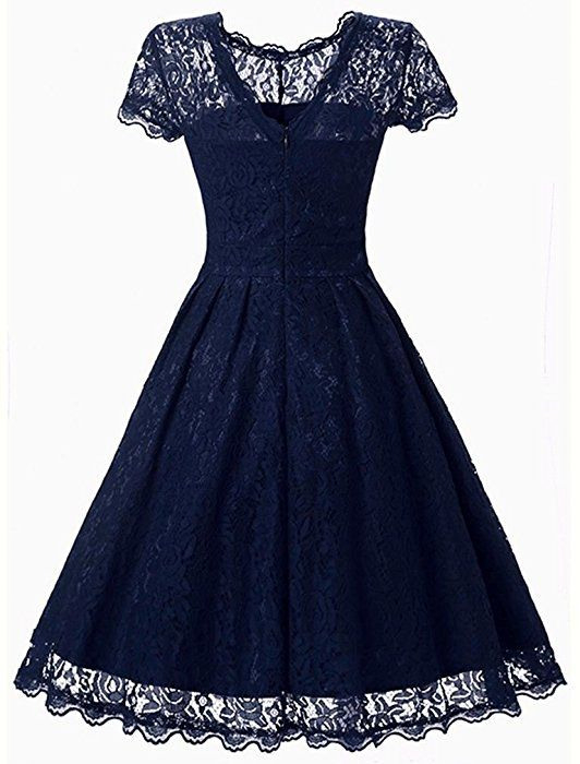 Flychen Damen Elegant Kleider Vintage 1950S Spitzenkleid