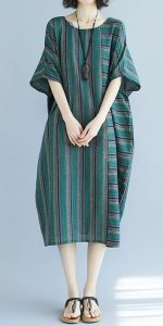 Frauen Locker Kleid Streifen Maxi Tunika Plus Größe Casual