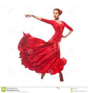 Frauentänzer Der Rotes Kleid Trägt Stockfotografie  Bild