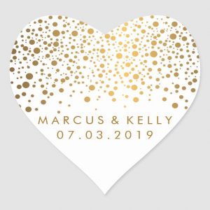 Gold Dots Confetti Hochzeit Herzaufkleber  Zazzlede