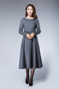 Graues Kleid Formal Wollkleid Herbst Kleid Für Frauen  Etsy