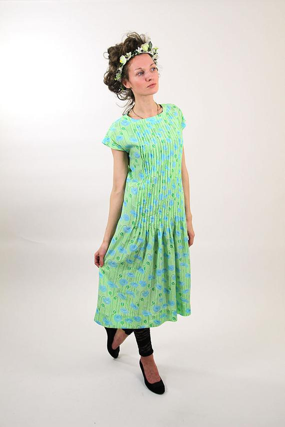 Grüne Sommerkleid Sowjetische Vintage Kleid 70Er Jahre M