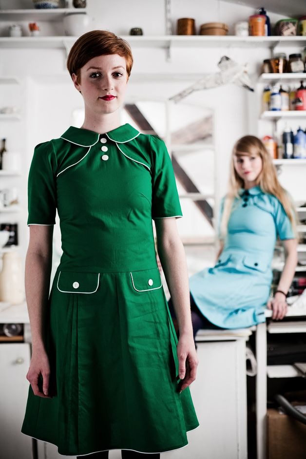 Grünweißes 60Er Jahre Baumwollkleid In 2020  Kleider Für