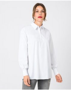 Hallhuber Lang Geschnittene Hemdbluse Für Damen In Weiß