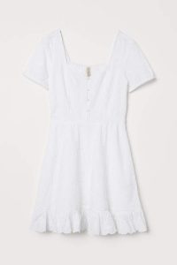 Hm Dress With Eyelet Embroidery  White  Kurze Kleider