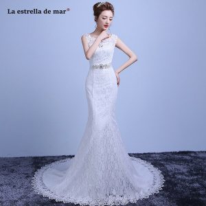 Hochzeitskleid 2019 Hot Scoop Neck Lace Back White Sexy