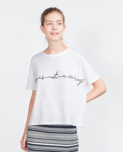 Image 1 Of Tshirt With Embroidered Text From Zara  Brand