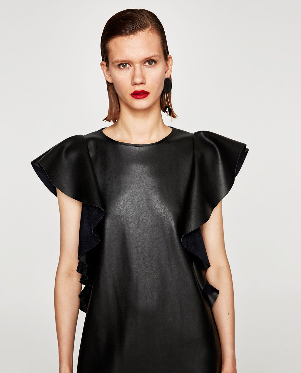 Image 2 Of Faux Leather Dress With Frills From Zara