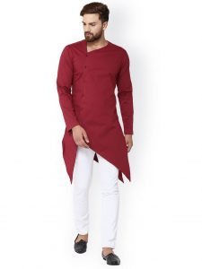 Indische Shirt Rote Baumwolle Kurta Herren Tunika Solide