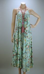 Italy Sommer Kleid Lang Hängerchen Viskose Mint Mit Blumen