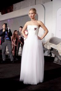 Jennifer Lawrence  One Shoulder Wedding Dress Strapless