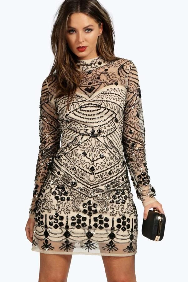 Kendall Boutique Embellished High Neck Bodycon Dress