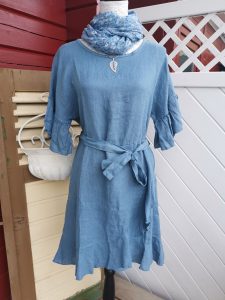 Kleid Leinen Sommerkleid In Beere Hellblau Weiß One Size