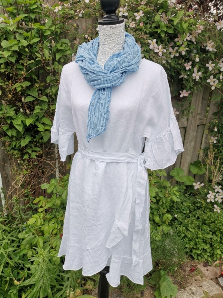 Kleid Leinen Sommerkleid In Beere Hellblau Weiß One Size