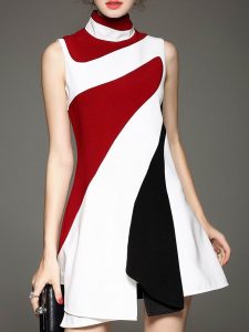 Kleid Stehkragen Mit Kontrastfarben  Weiß 4946  Kleider