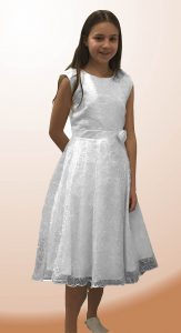Kommunionkleid In 3/4 Länge Blumenmädchen Kleid Weiß
