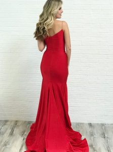 Lang Mermaid Spaghettiträger Rot Satin Ball Party Kleid